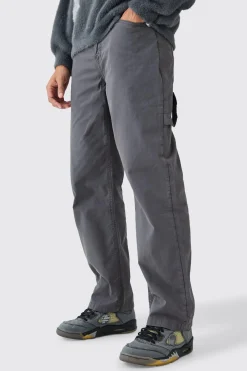 Fixed Waist Washed Relaxed Fit Carpenter Trouser | BoohooMAN UK