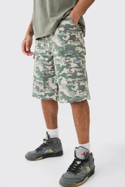 Fixed Waist Woven Tab Ripstop Camo Jorts | BoohooMAN UK