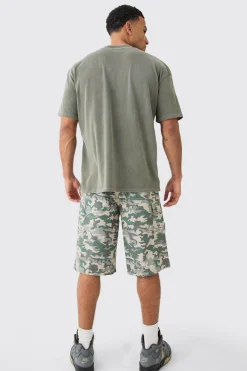 Fixed Waist Woven Tab Ripstop Camo Jorts | BoohooMAN UK