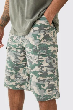 Fixed Waist Woven Tab Ripstop Camo Jorts | BoohooMAN UK