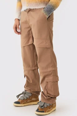 Fixed Waist Zip Off Baggy Trouser | BoohooMAN UK