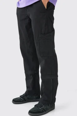 Fixed Waist Zip Off Split Hem Relaxed Trouser | BoohooMAN UK