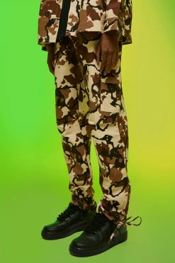 Fixed Waistband Ripstop Straight Leg Camo Trouser | BoohooMAN UK