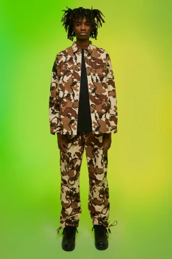 Fixed Waistband Ripstop Straight Leg Camo Trouser | BoohooMAN UK