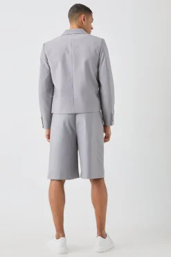 Fixed Waistband Tailored Pleated Jorts In Grey | BoohooMAN UK