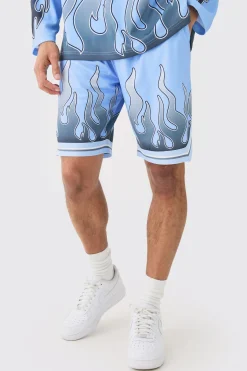 Flame Graphic Mesh Basketball Shorts | BoohooMAN UK