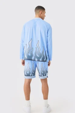 Flame Graphic Mesh Basketball Shorts | BoohooMAN UK