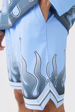 Flame Graphic Mesh Basketball Shorts | BoohooMAN UK