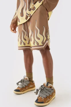 Flame Graphic Mesh Basketball Shorts | BoohooMAN UK