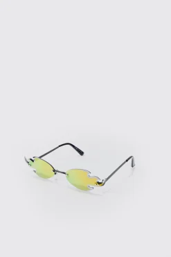 Flame Rimless Sunglasses In Orange | BoohooMAN UK