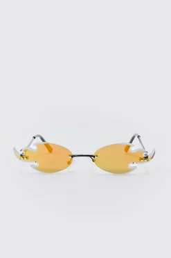 Flame Rimless Sunglasses In Orange | BoohooMAN UK