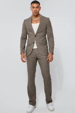 Flare Leg Dogtooth Suit | BoohooMAN UK