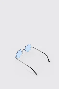 Flower Rimless Sunglasses In Light Blue | BoohooMAN UK