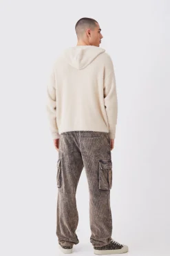 Fluffy Knitted Boxy Hoodie | BoohooMAN UK