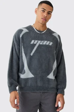 Fluffy Oversized Moto Knit Crew Neck Jumper | BoohooMAN UK