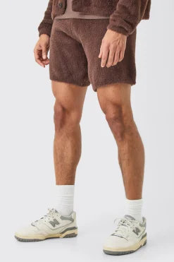 Fluffy Relaxed Short In Brown | BoohooMAN UK