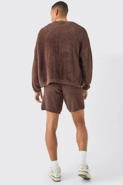 Fluffy Relaxed Short In Brown | BoohooMAN UK