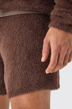 Fluffy Relaxed Short In Brown | BoohooMAN UK