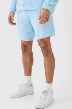 Fluffy Relaxed Short In Light Blue | BoohooMAN UK
