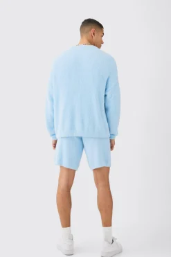 Fluffy Relaxed Short In Light Blue | BoohooMAN UK