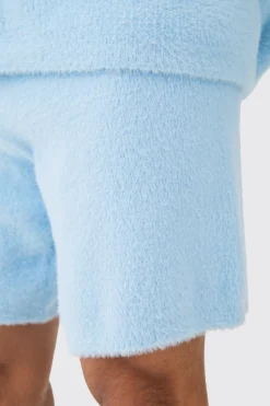 Fluffy Relaxed Short In Light Blue | BoohooMAN UK