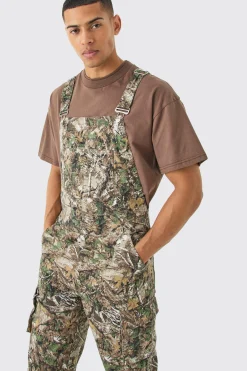 Forest Camo Cargo Pocket Relaxed Dungarees | BoohooMAN UK