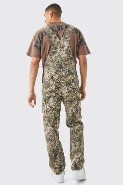 Forest Camo Cargo Pocket Relaxed Dungarees | BoohooMAN UK