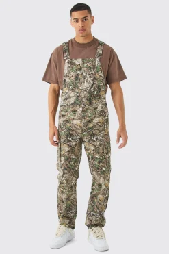 Forest Camo Cargo Pocket Relaxed Dungarees | BoohooMAN UK
