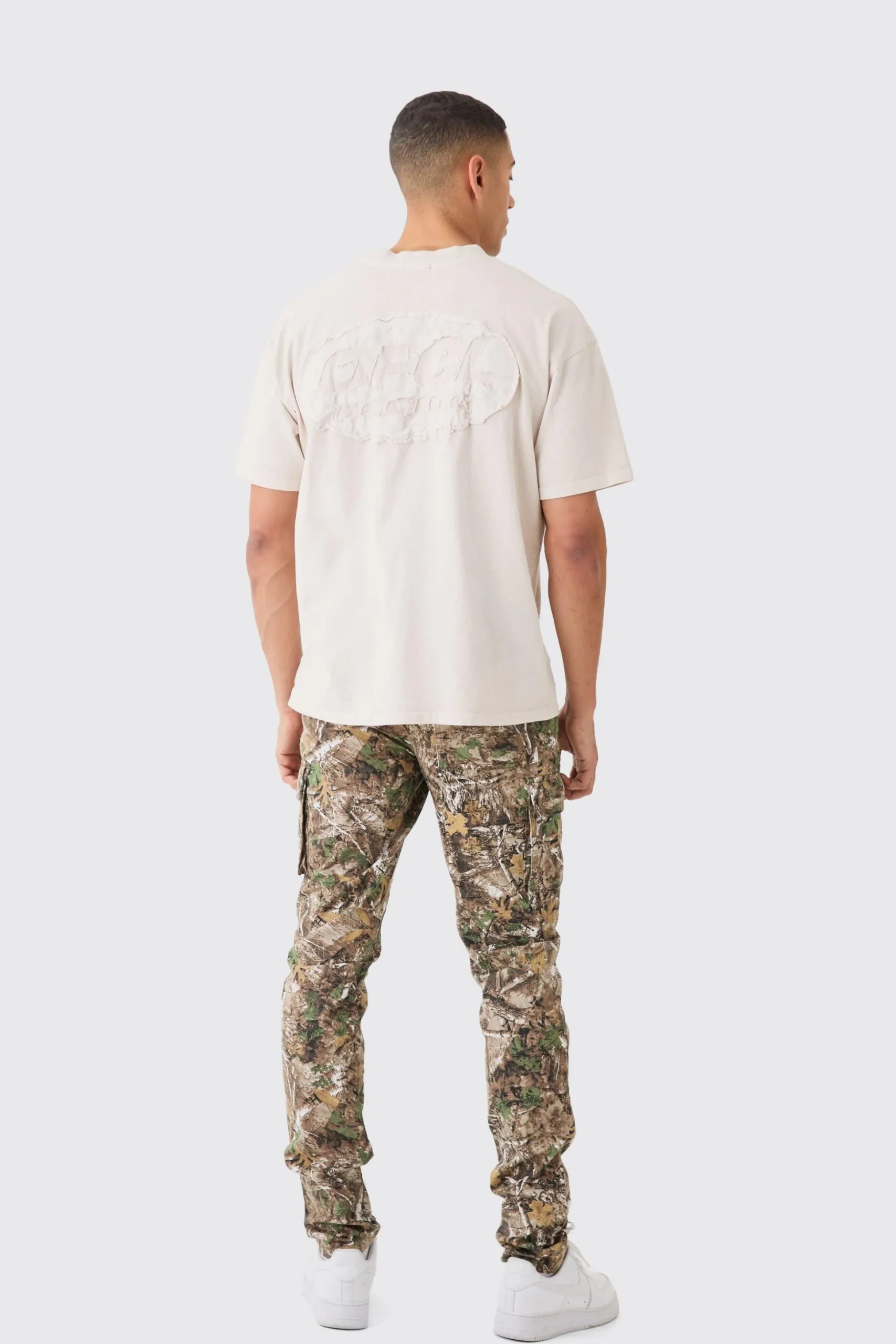 Forest Camo Slim Stacked Multi Cargo Trouser | BoohooMAN UK