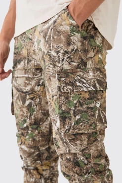 Forest Camo Slim Stacked Multi Cargo Trouser | BoohooMAN UK