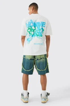 Frayed Edge Denim Jorts In Tinted Green | BoohooMAN UK