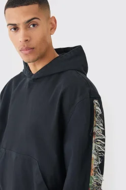 Frayed Tapestry Hooded Overshirt | BoohooMAN UK