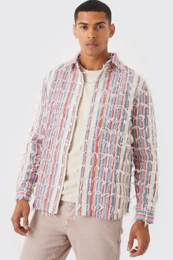 Fringe Textured Multi Coloured Overshirt | BoohooMAN UK