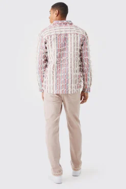 Fringe Textured Multi Coloured Overshirt | BoohooMAN UK
