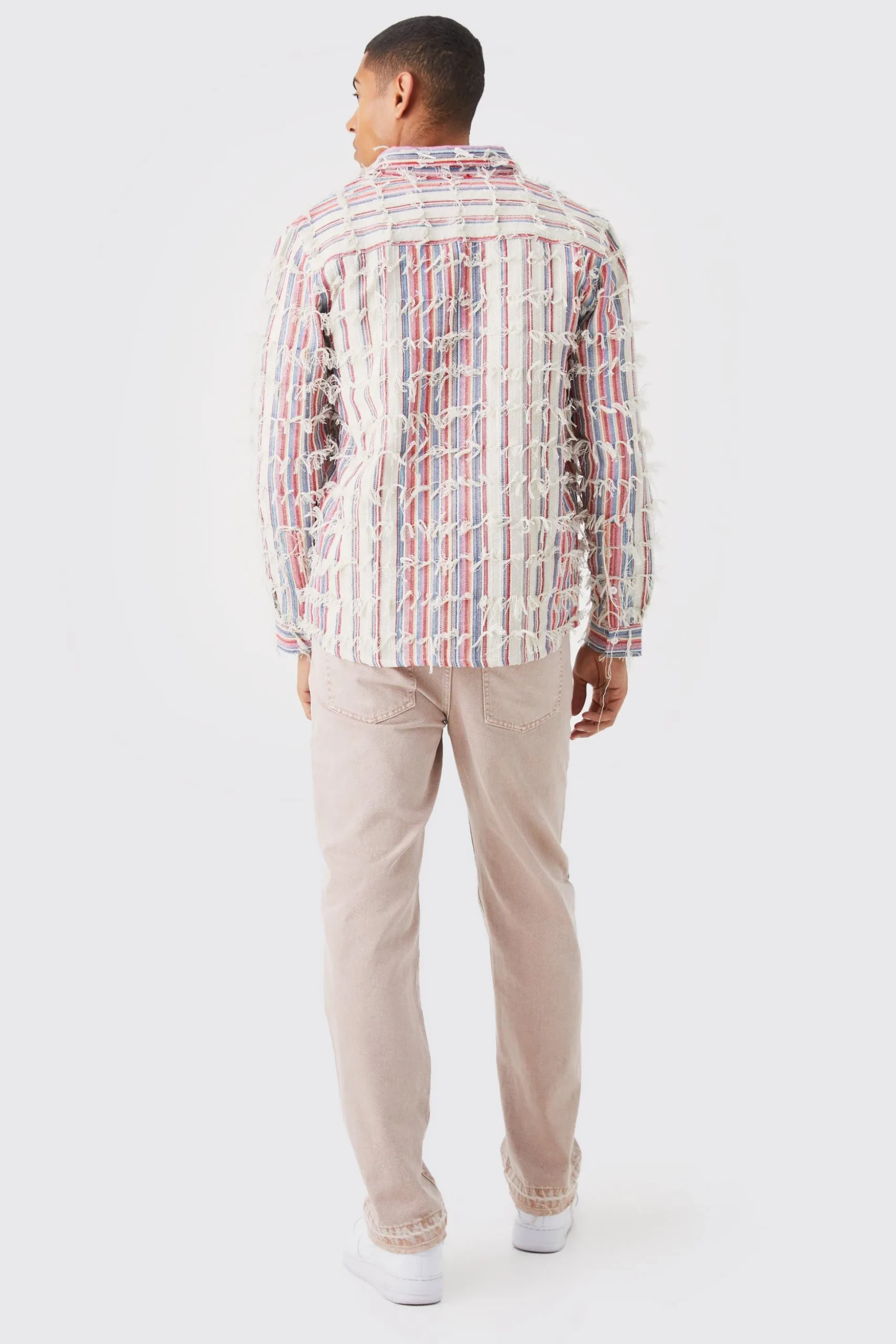Fringe Textured Multi Coloured Overshirt | BoohooMAN UK