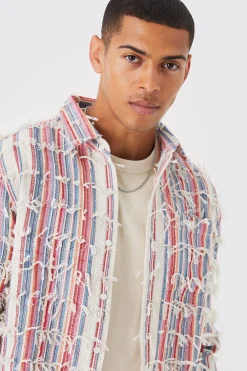 Fringe Textured Multi Coloured Overshirt | BoohooMAN UK