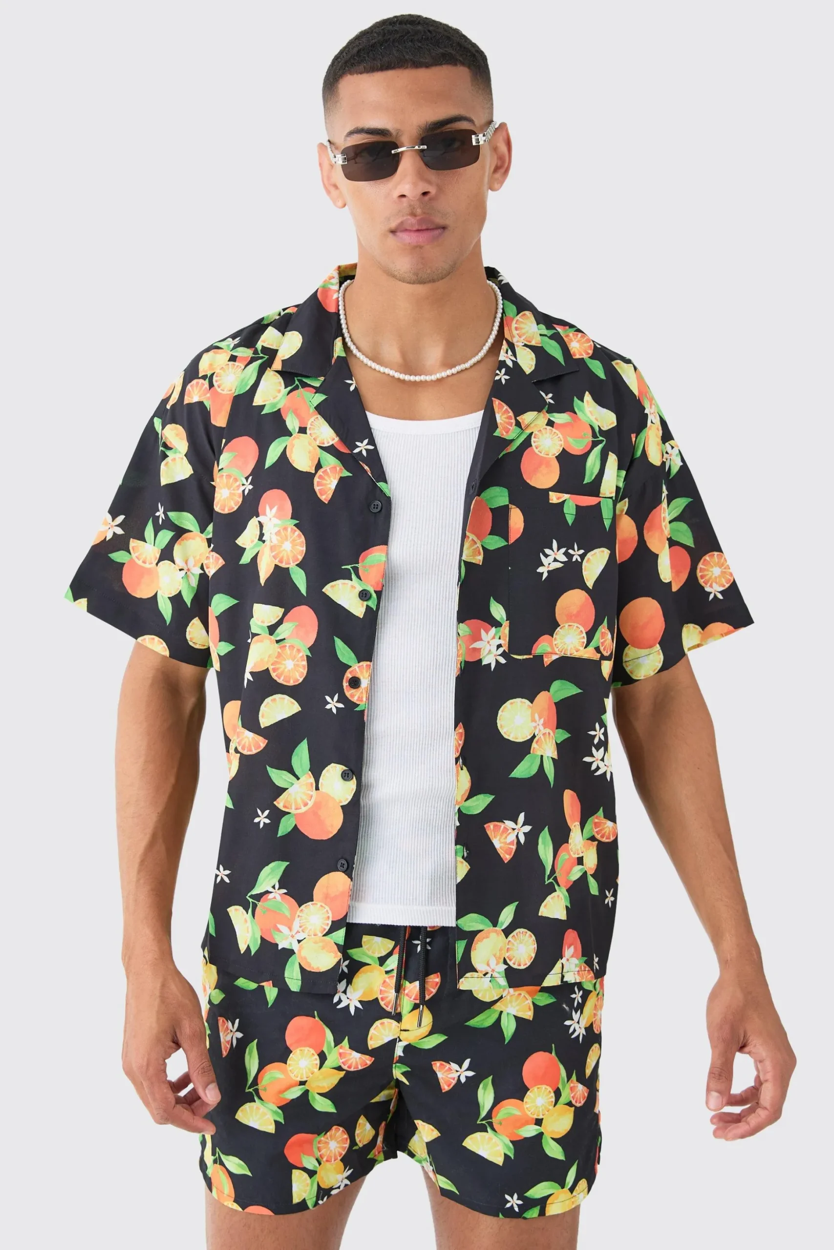 Fruit Shirt & Swim Short Set | BoohooMAN UK