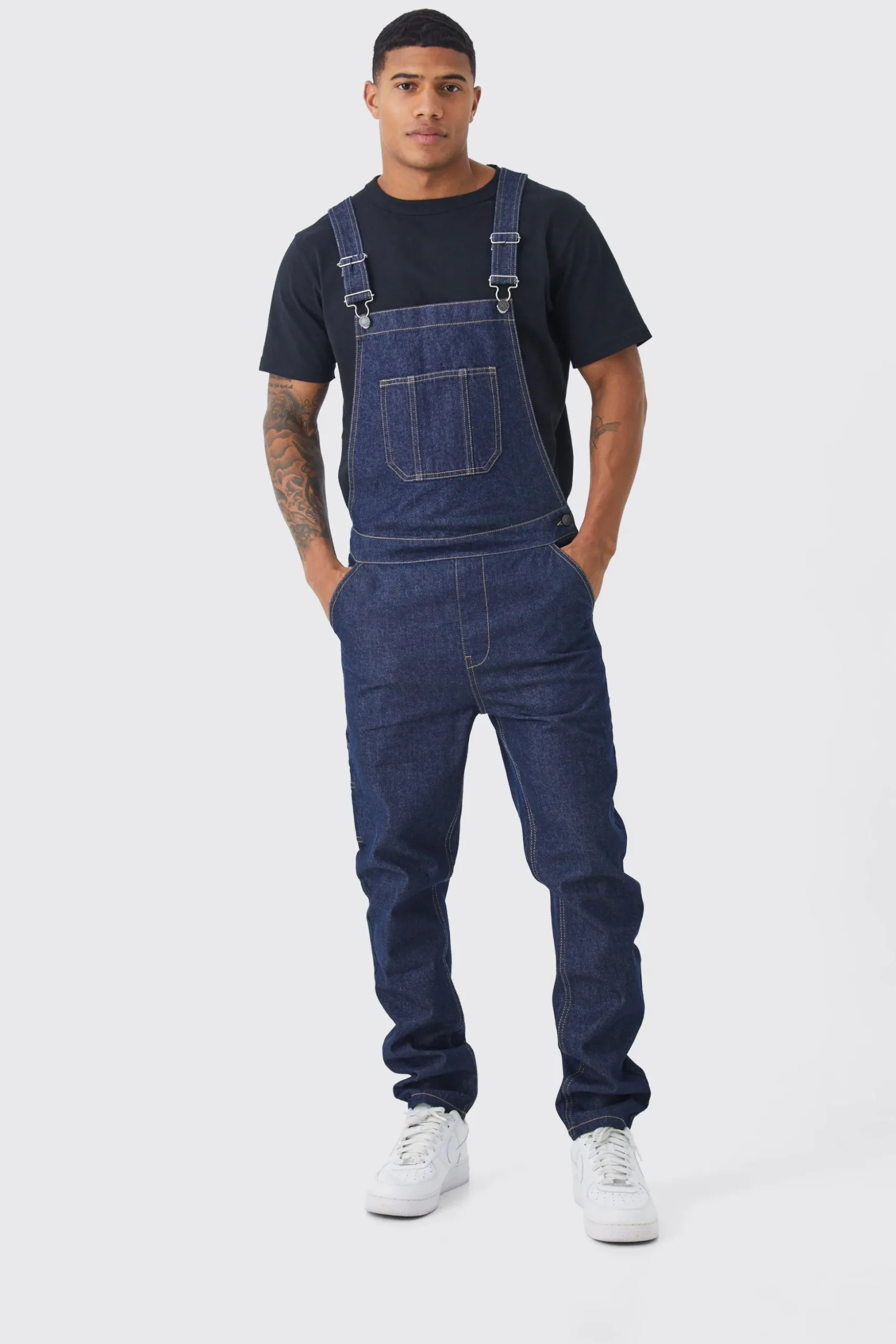 Full Length Denim Dungarees | BoohooMAN UK