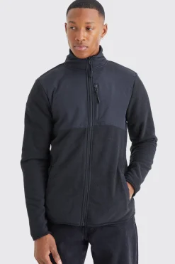 Funnel Neck Contrast Borg Jacket | BoohooMAN UK