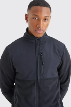 Funnel Neck Contrast Borg Jacket | BoohooMAN UK