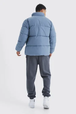 Funnel Neck Contrast Riptstop Puffer | BoohooMAN UK