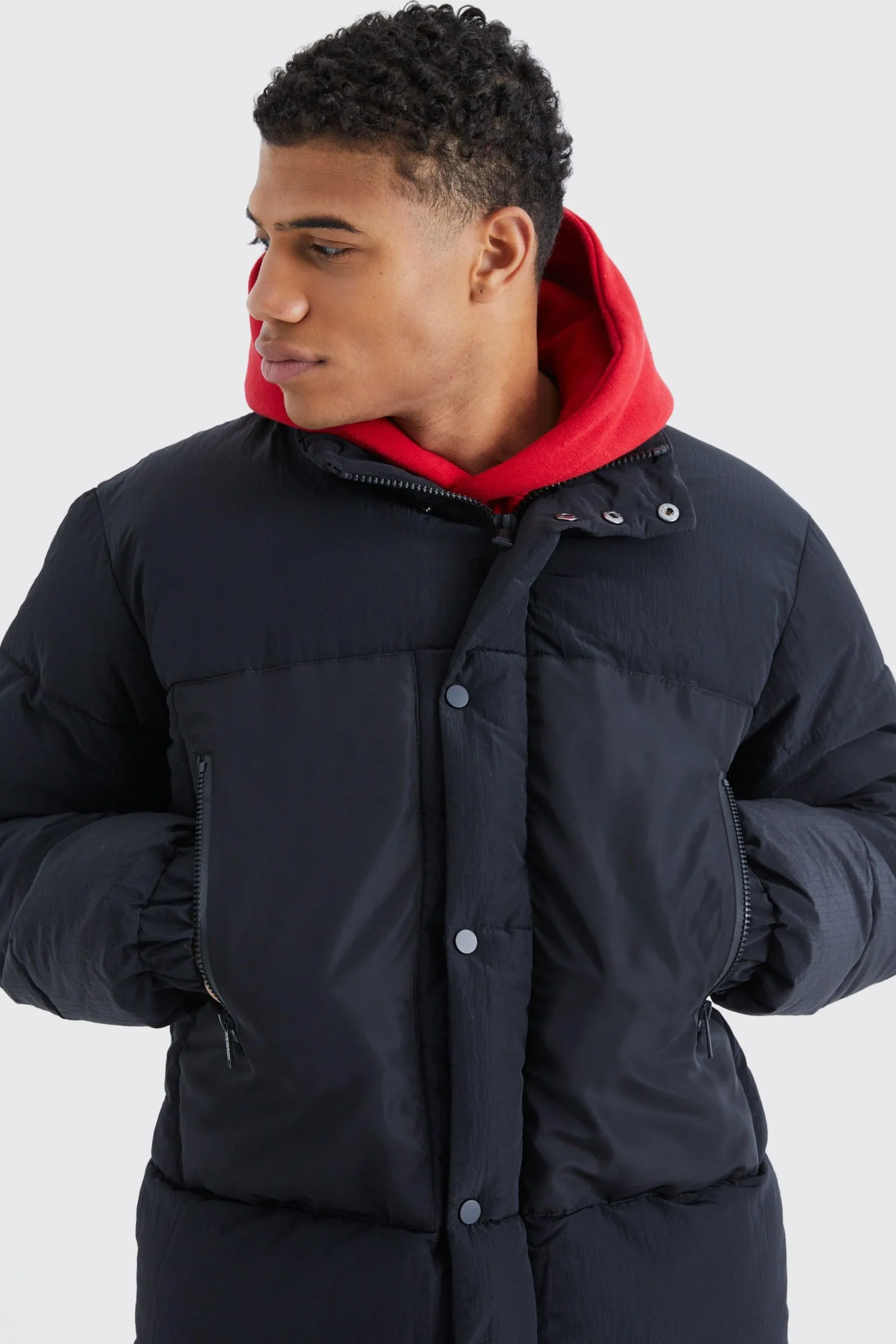 Funnel Neck Contrast Riptstop Puffer | BoohooMAN UK
