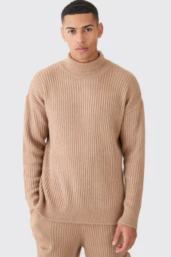 Funnel Neck Marl Ribbed Knit Jumper | BoohooMAN UK