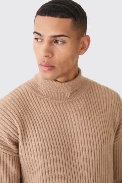 Funnel Neck Marl Ribbed Knit Jumper | BoohooMAN UK