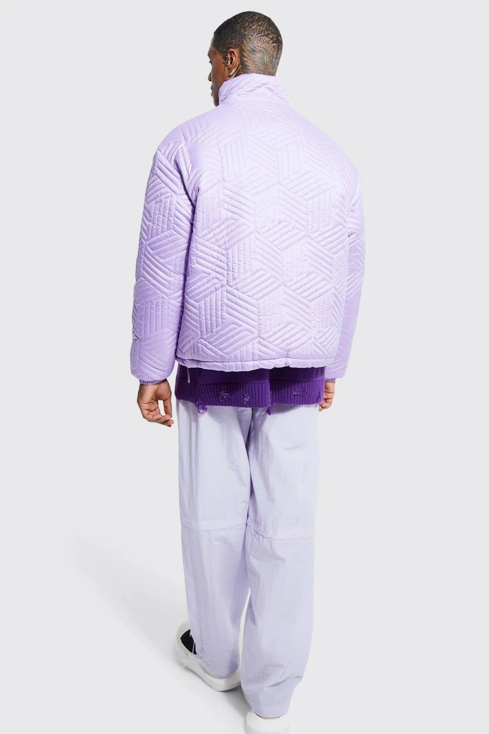Funnel Neck Oversized Quilted Puffer | BoohooMAN UK