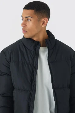Funnel Neck Puffer Jacket In Black | BoohooMAN UK