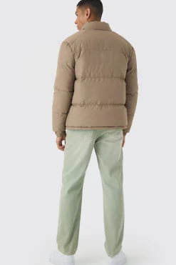 Funnel Neck Puffer Jacket In Stone | BoohooMAN UK