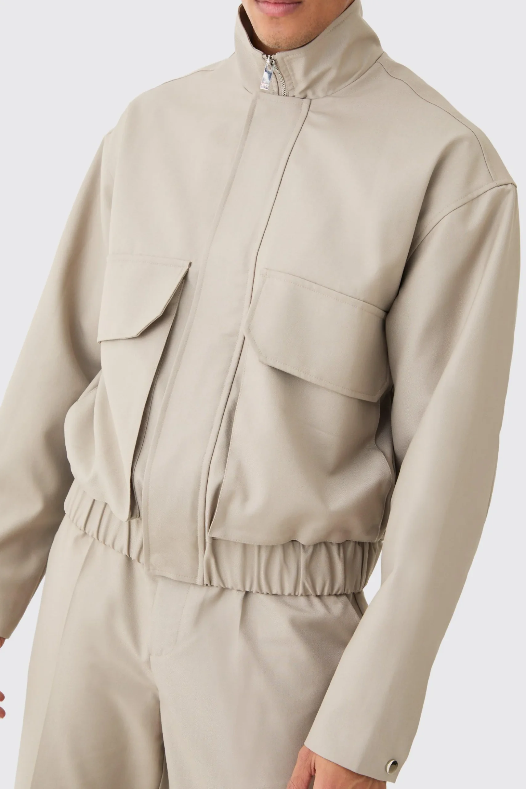 Funnel Neck Relaxed Fit Utility Smart Jacket | BoohooMAN UK