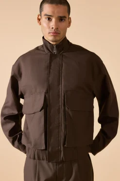 Funnel Neck Relaxed Fit Utility Smart Jacket | BoohooMAN UK