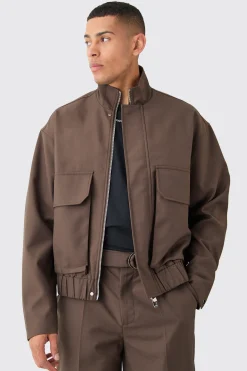 Funnel Neck Relaxed Fit Utility Smart Jacket | BoohooMAN UK